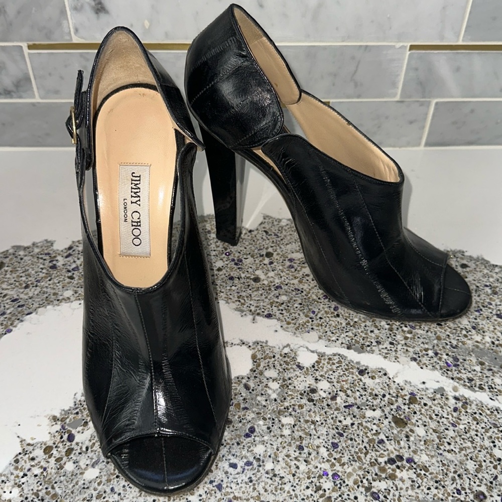 Women’s Jimmy choo black leather peep toe heel shoes 39